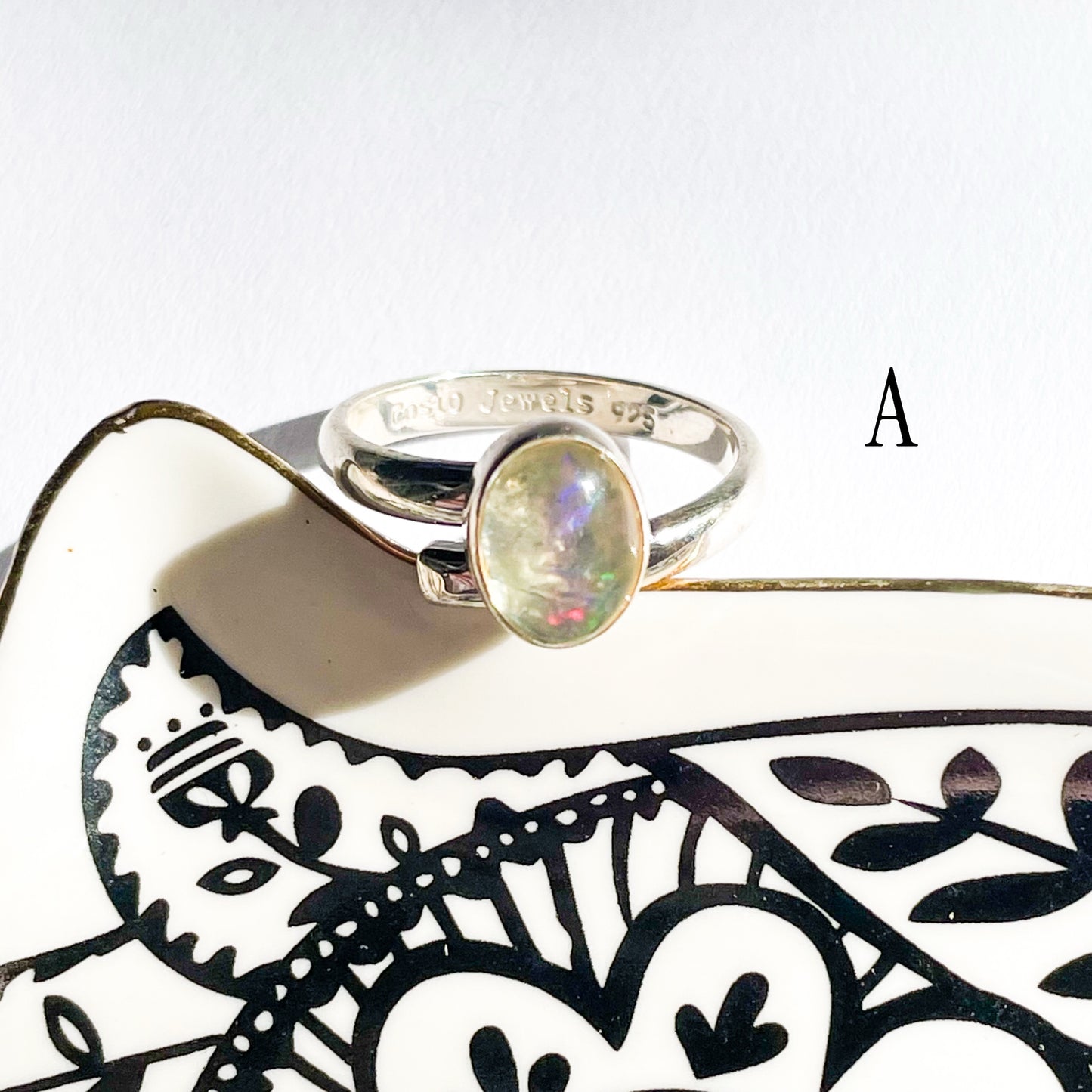Dainty Ethiopian Opal Oval Ring - Solid Sterling Silver