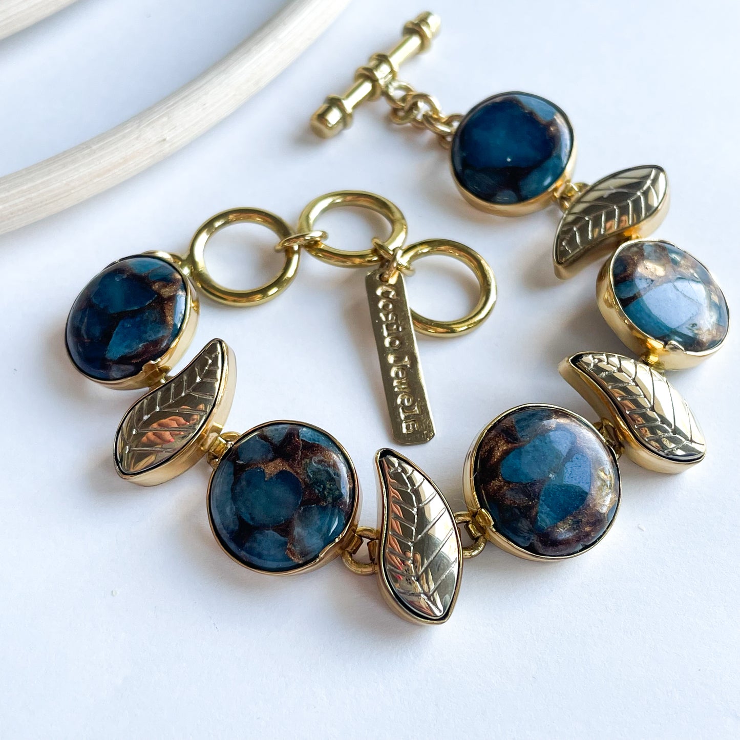 Blue Mica Agate & Leaf Bracelet  - Alchemia
