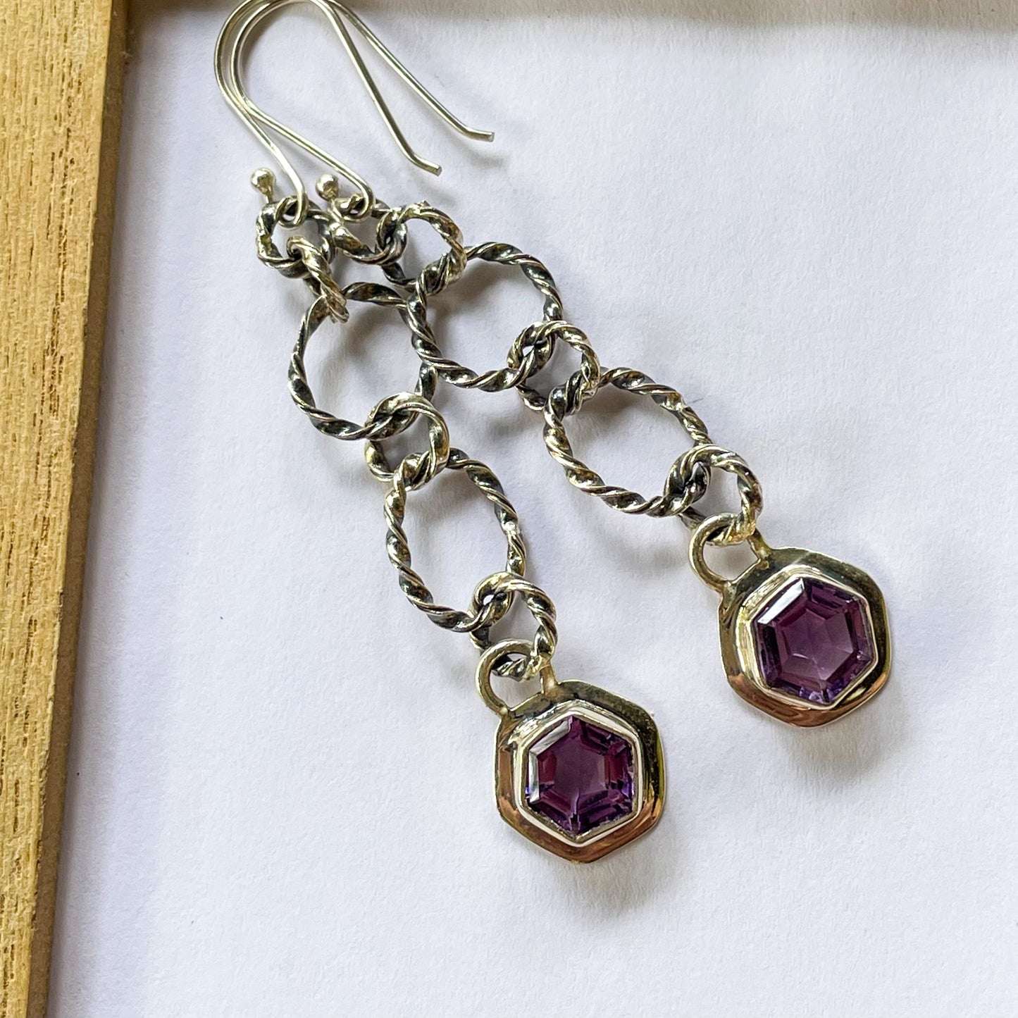 Chunky Chain Amethyst Dangles - Solid Sterling Silver