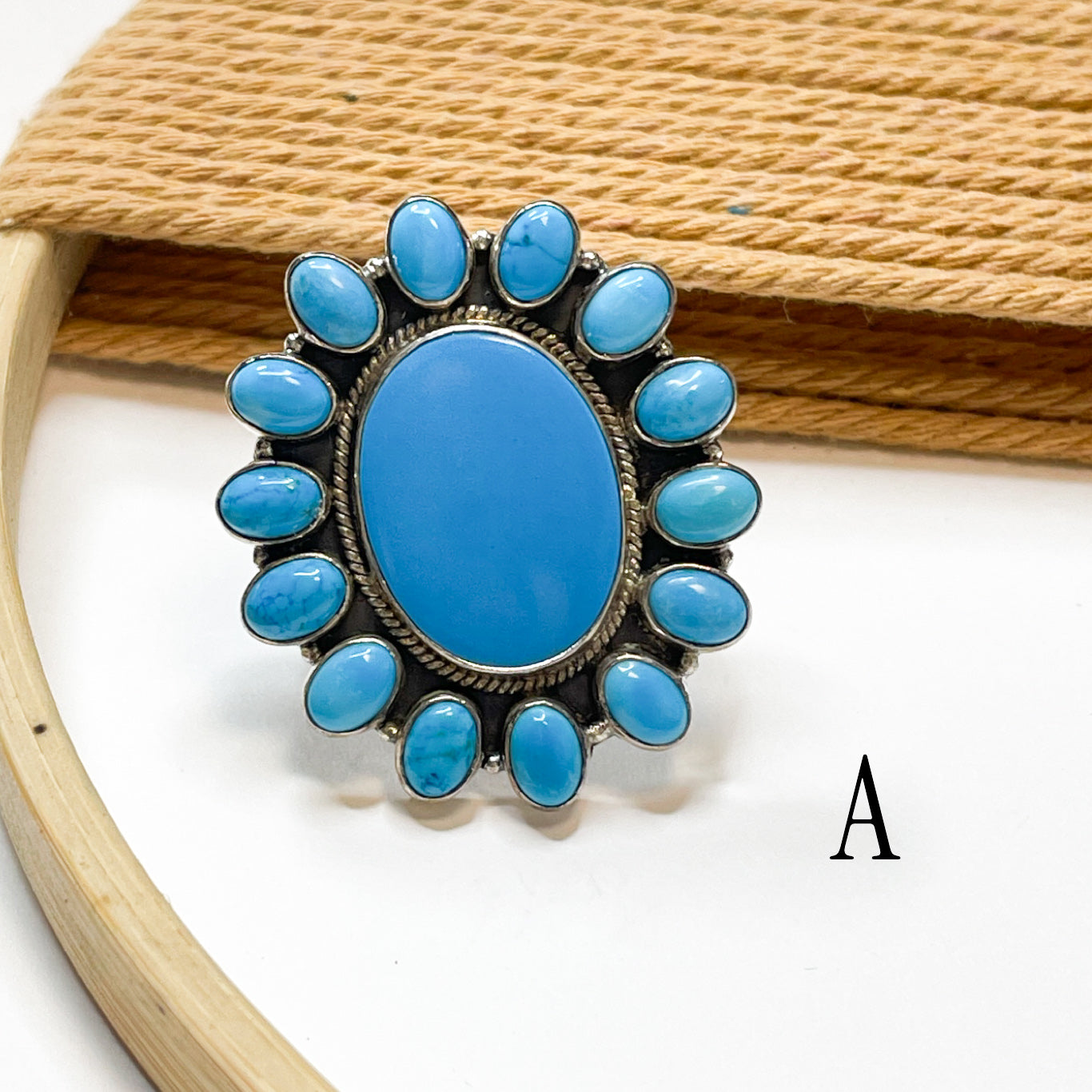 Turquoise Flower Rings - Solid Sterling Silver