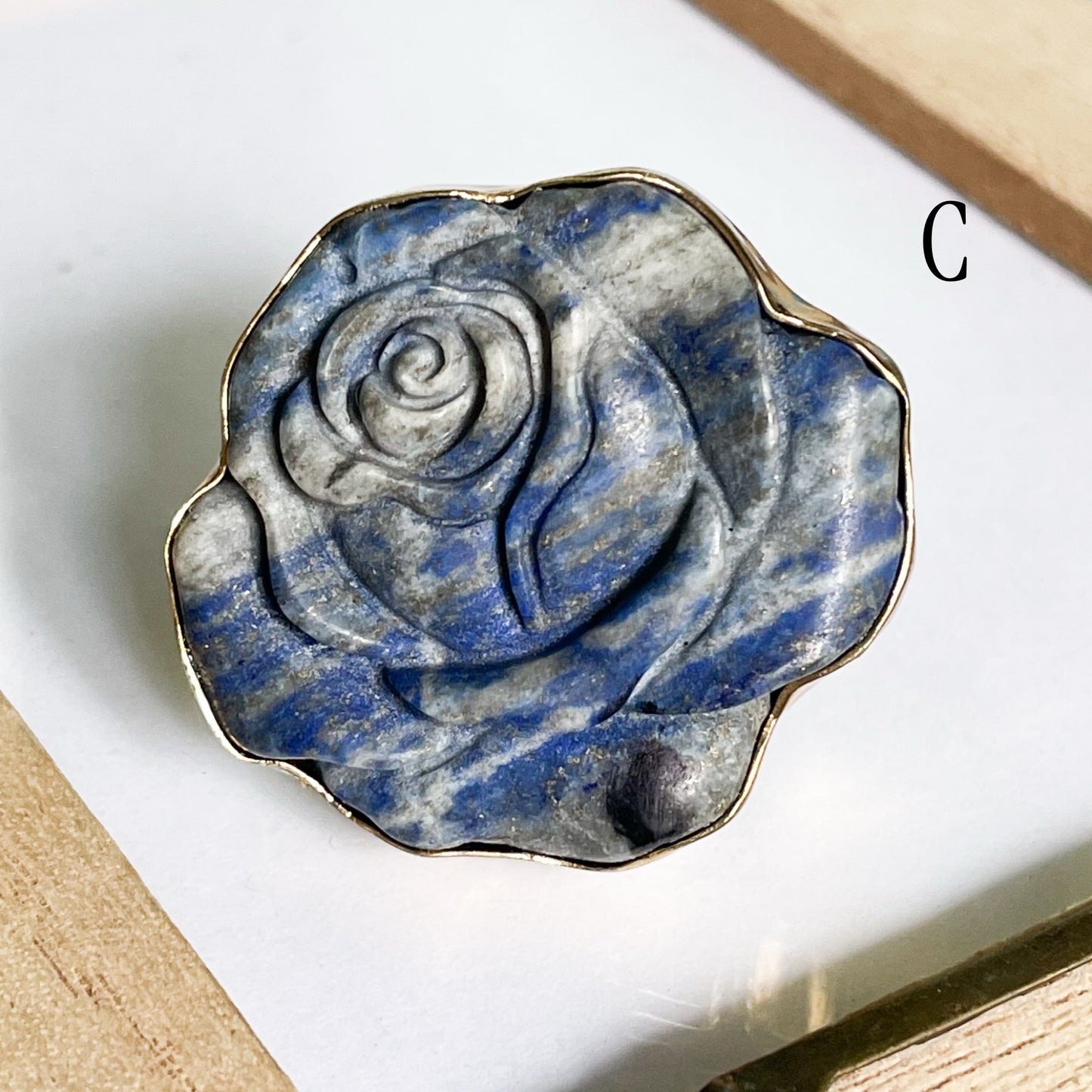 Lapiz Lazuli Rose Carved Ring - Alchemia Gold