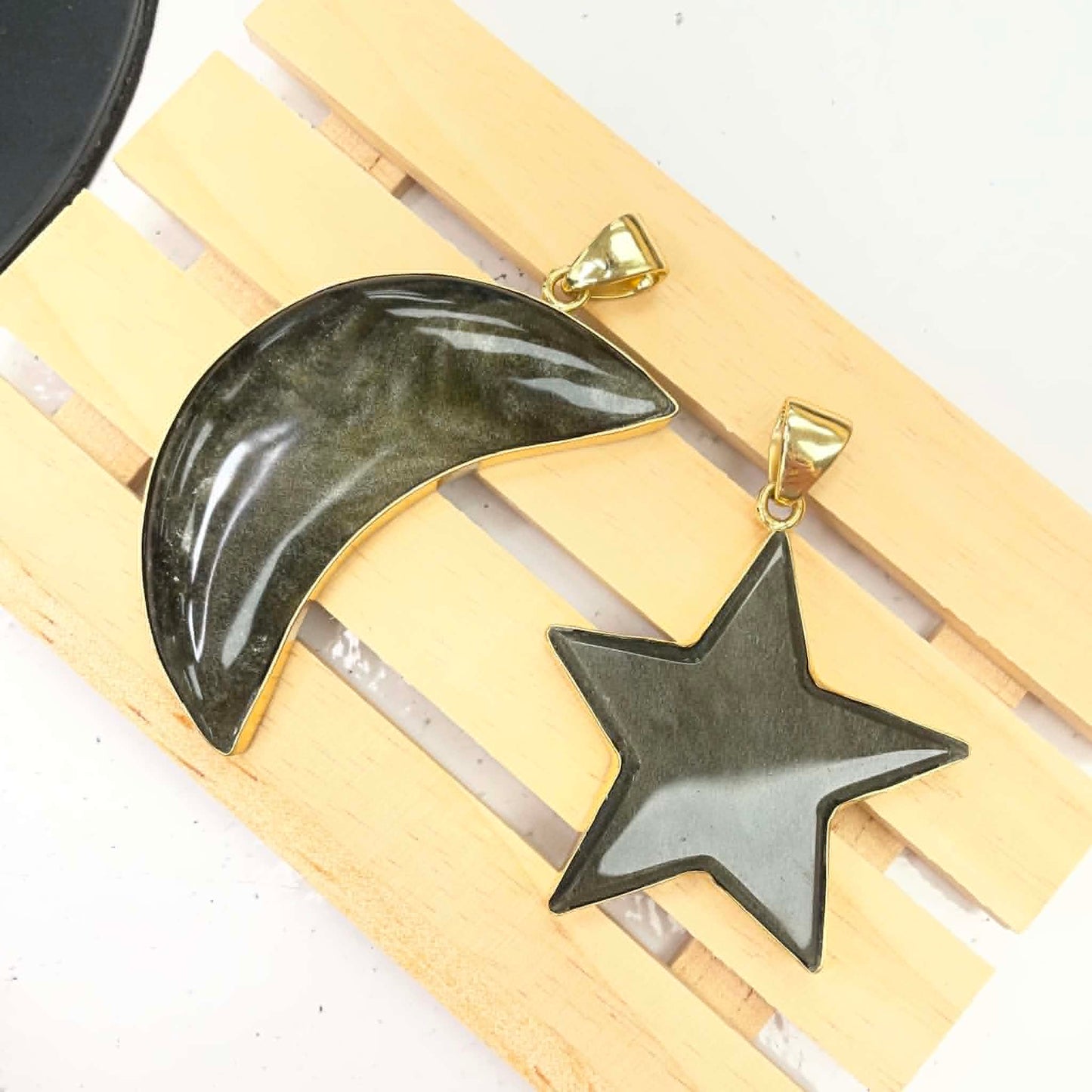 Silver Sheen Obsidian Star or Moon Pendants - Alchemia