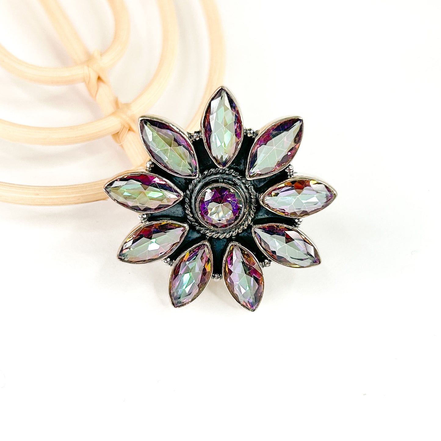 Mystic Quartz Flower Ring - Solid Sterling Silver