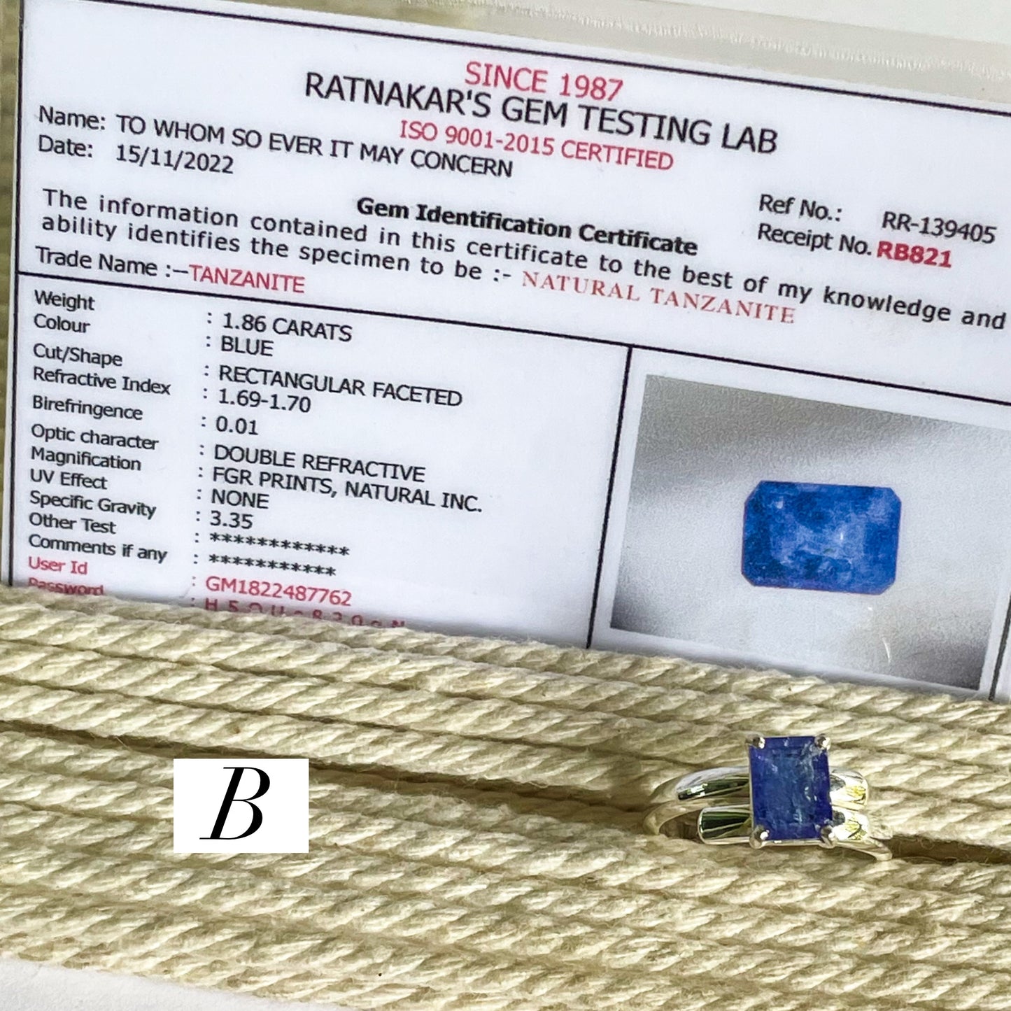 Certified Natural Tanzanite Prong Ring - Solid Sterling Silver