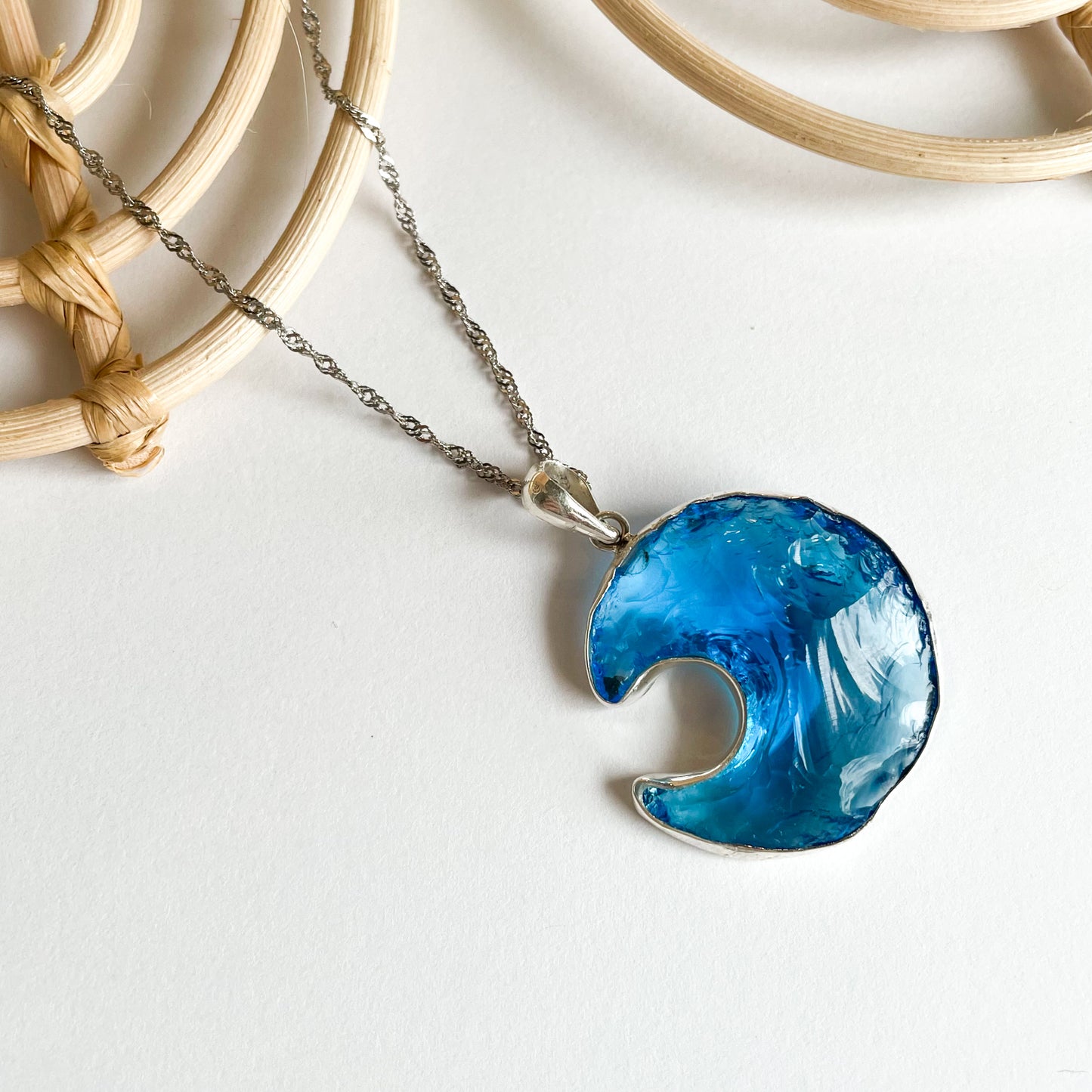 Crescent Moon Glass Pendant - Alchemia & Solid Sterling Silver