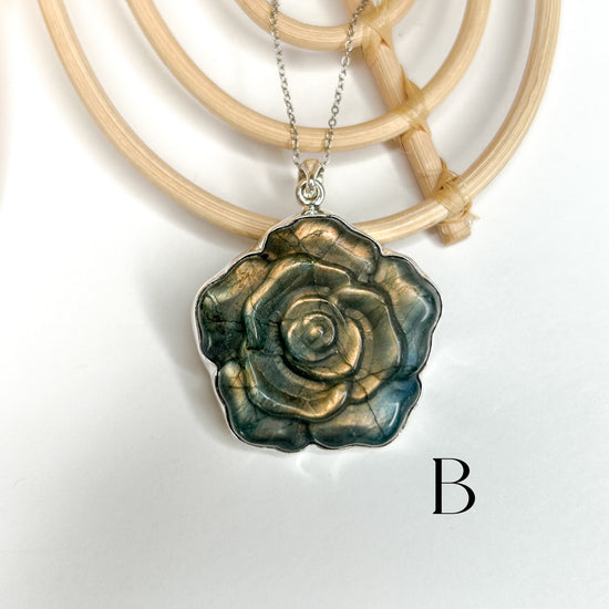 Labradorite Rose Pendant - Solid Sterling Silver