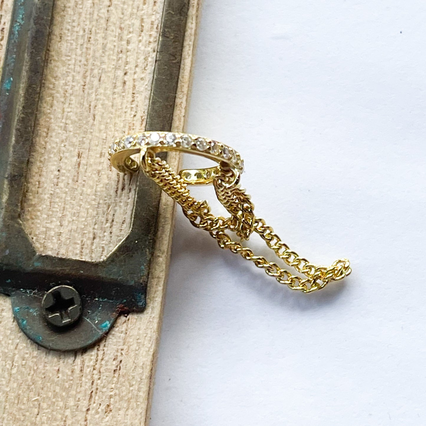 CZ  Ear Cuff w/ Rope - Solid Sterling Silver w/ 18k Gold Plate