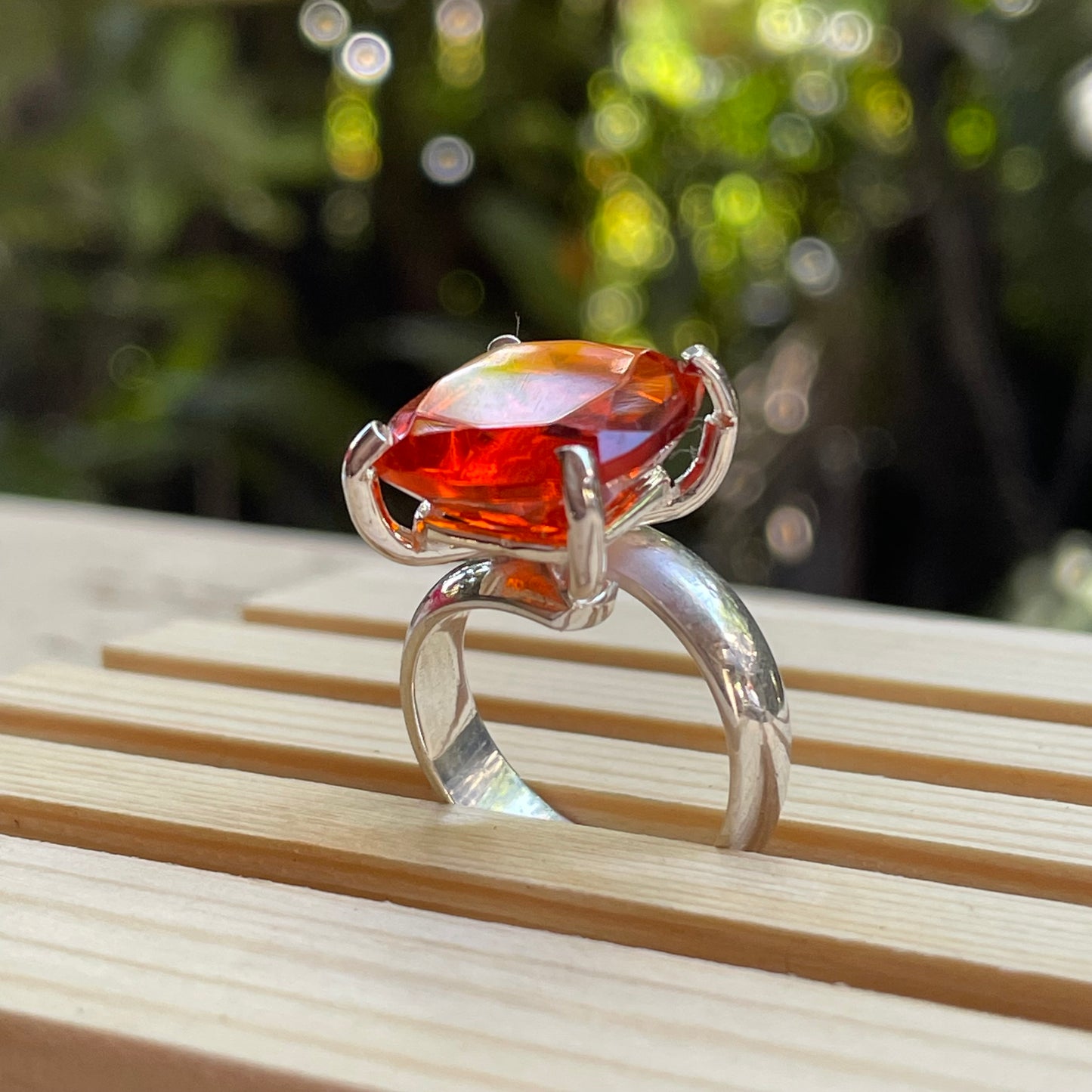 Red CZ  Cushion Prong Ring - Solid Sterling Silver