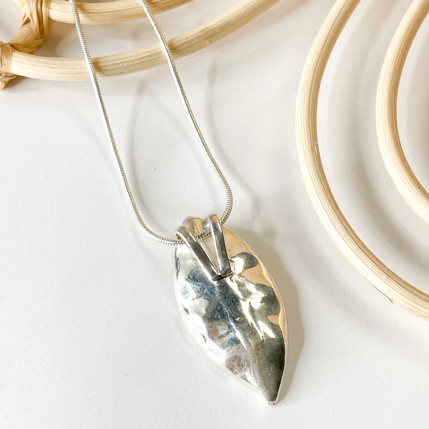 Black Onyx Leaf Pendant - Solid Sterling Silver