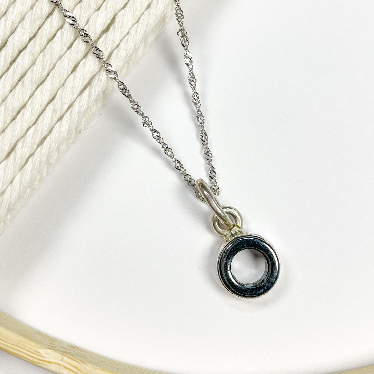 Hematite Dainty Pendant -  Solid Sterling Silver