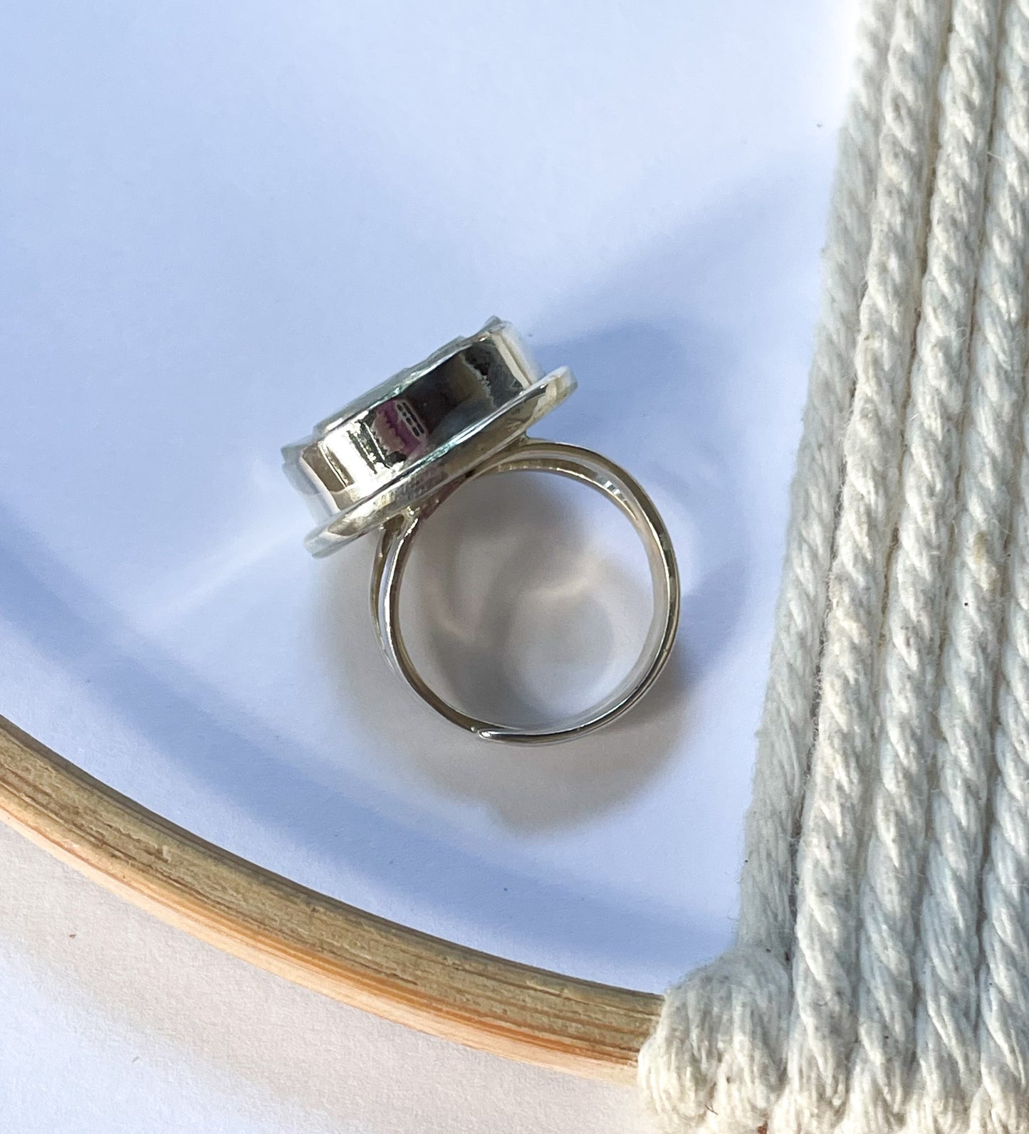 Rainbow Moonstone Rose Ring - Solid Sterling Silver