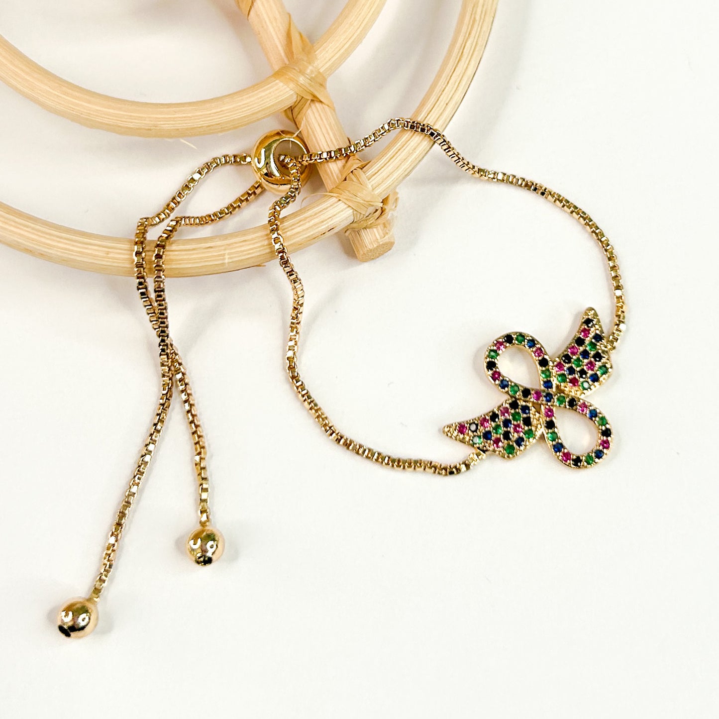 Colorful Infinity w/ Wings Bolo Bracelet - 18K Gold Filled
