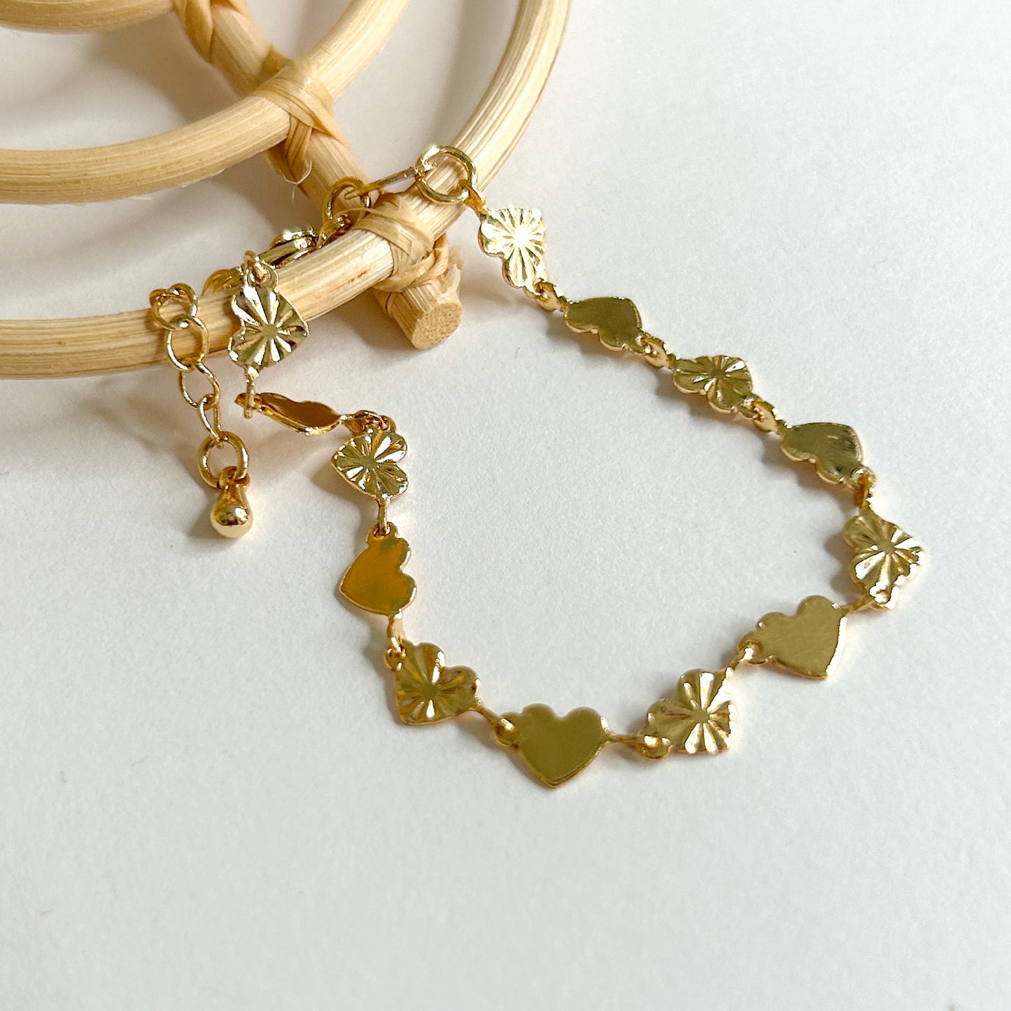 Diamond Cut Heart Bracelet - 18k Gold Filled