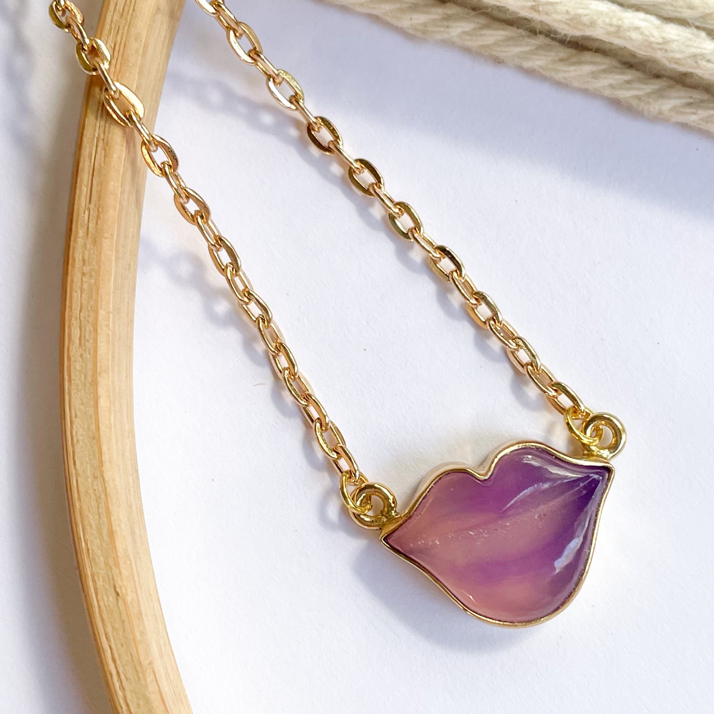 Colorful Chalcedony Lip Necklaces - Both Metals