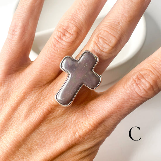 Mother of Pearl Cross Ring - Solid Sterling Silver