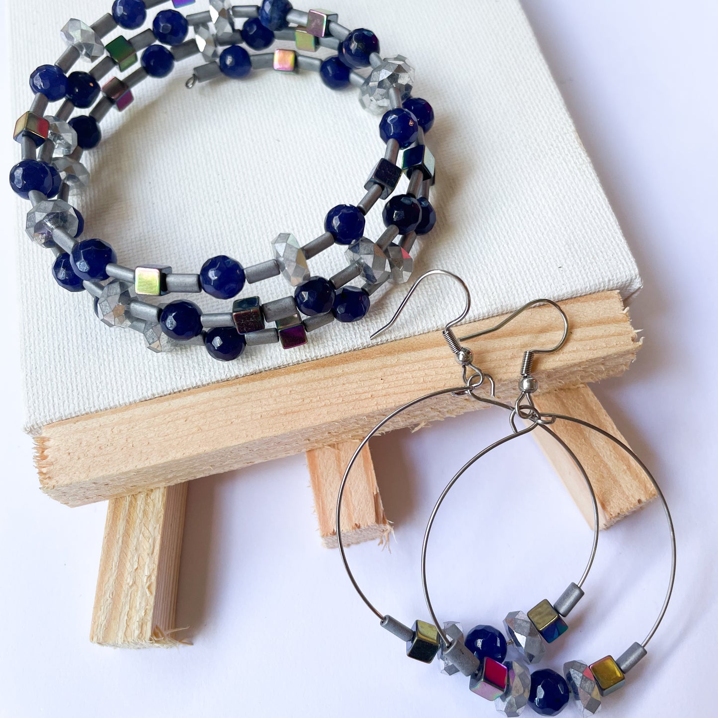 Sapphire Quartz & Hematite Wrap Set
