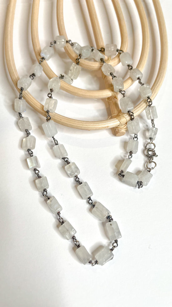 Rainbow Moonstone & Oxi Necklace - Solid Sterling Silver