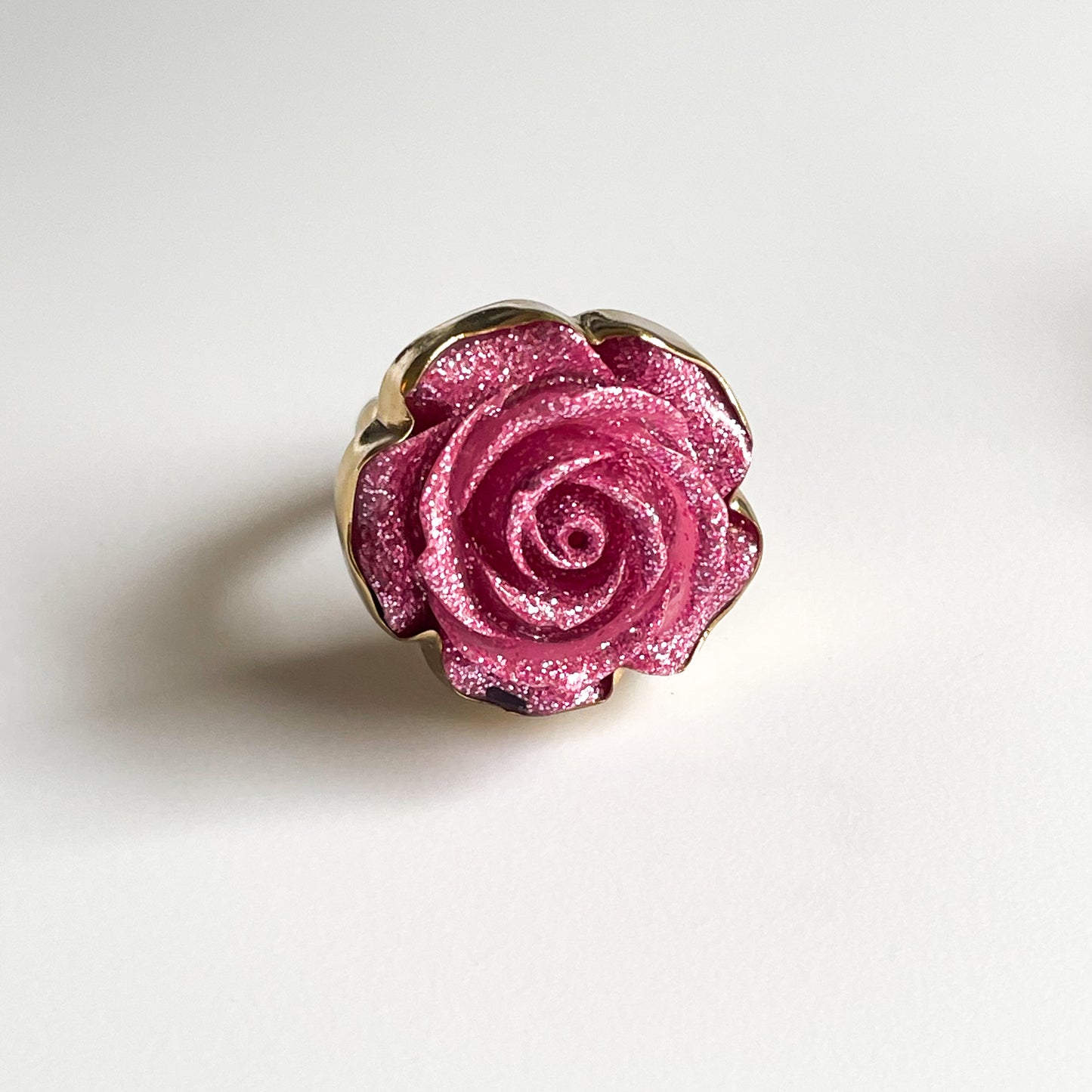 Glitter Resin Rose Ring - Both Metals