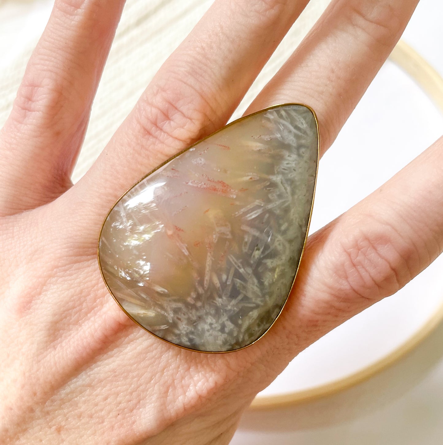 Sagenite Plume Agate Ring - Alchemia Gold