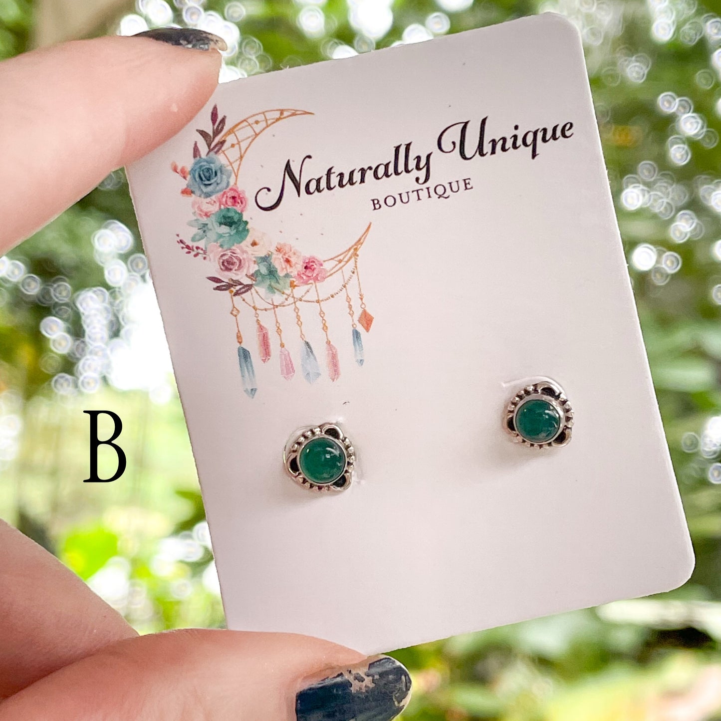 Natural Green Onyx Studs - Solid Sterling Silver