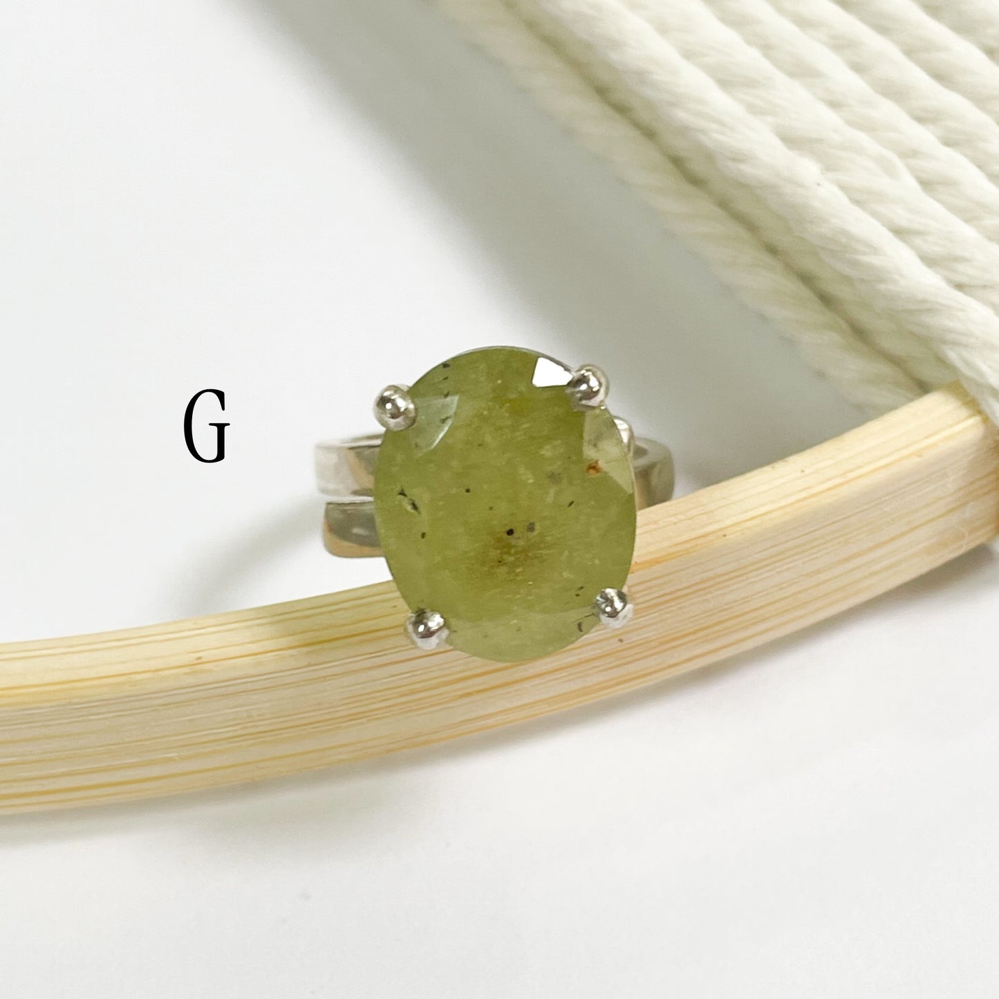 Green Sapphire Prong Ring - Solid Sterling Silver