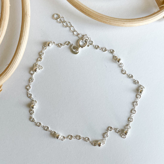 Ball & Cable Chain Anklet - Solid Sterling Silver