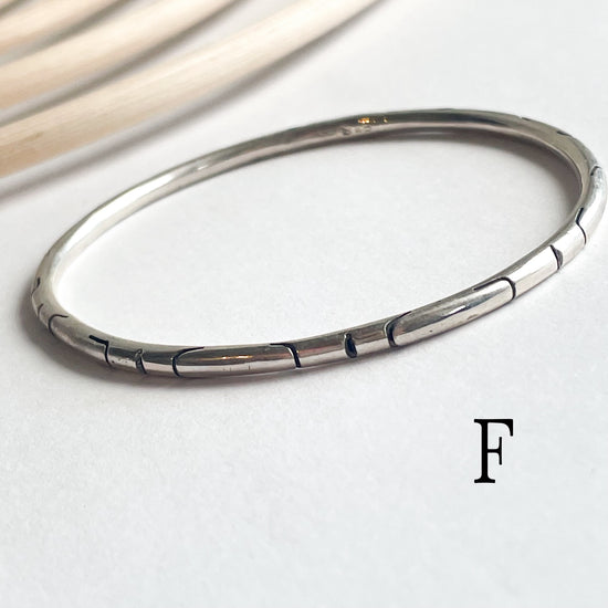 Tribal Cut Bangle Bracelet - Solid Sterling Silver