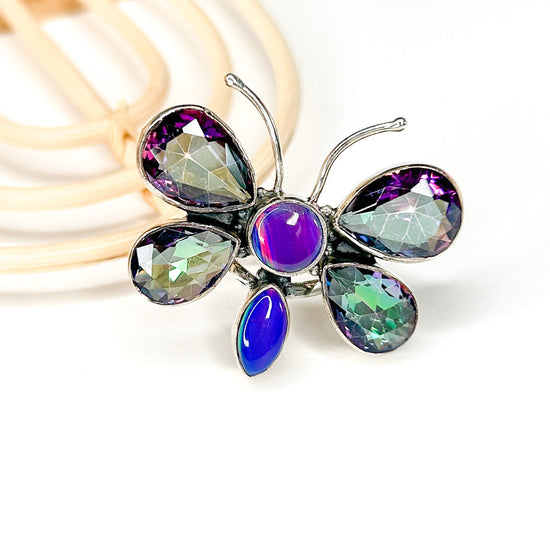 Mystic Quartz & Galaxy Opal Butterfly Ring - Solid Sterling Silver