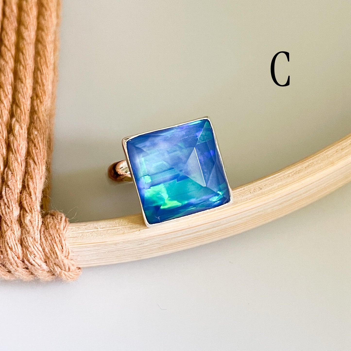Blue Opal Faceted Doublet Ring - Solid Sterling Silver
