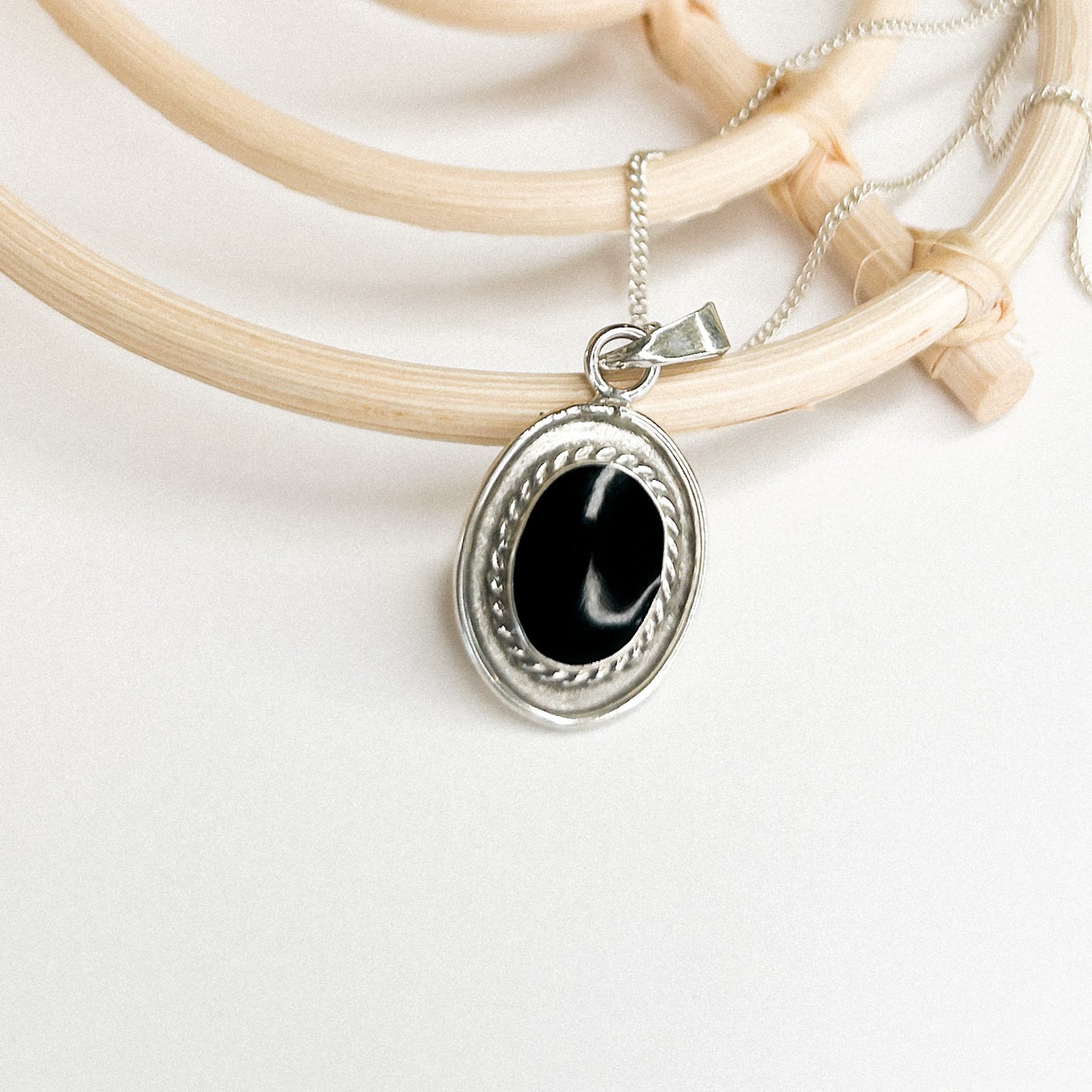 Dainty Onyx Oval Charm - Solid Sterling Silver