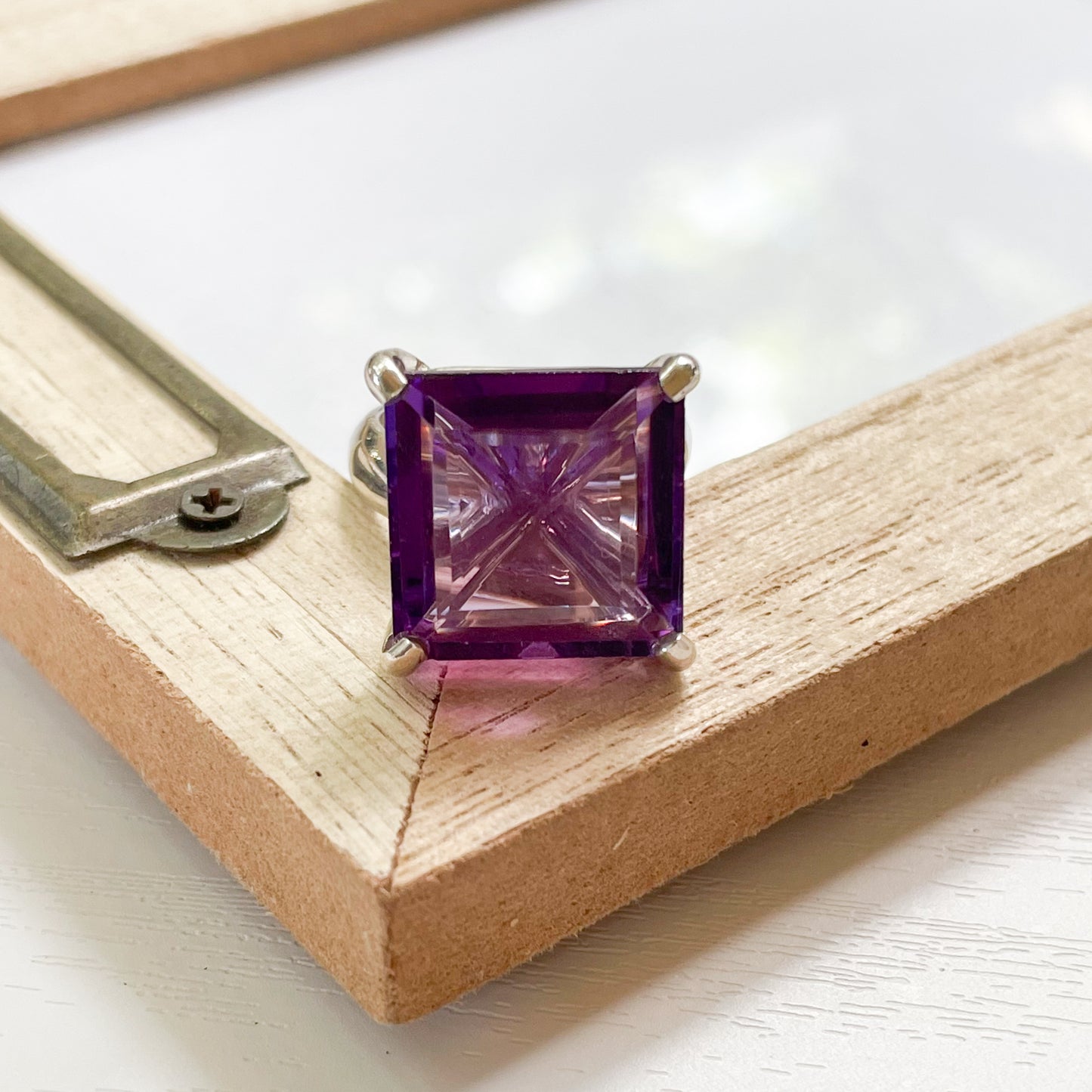Amethyst Square Prong Set Ring-Solid Sterling Silver