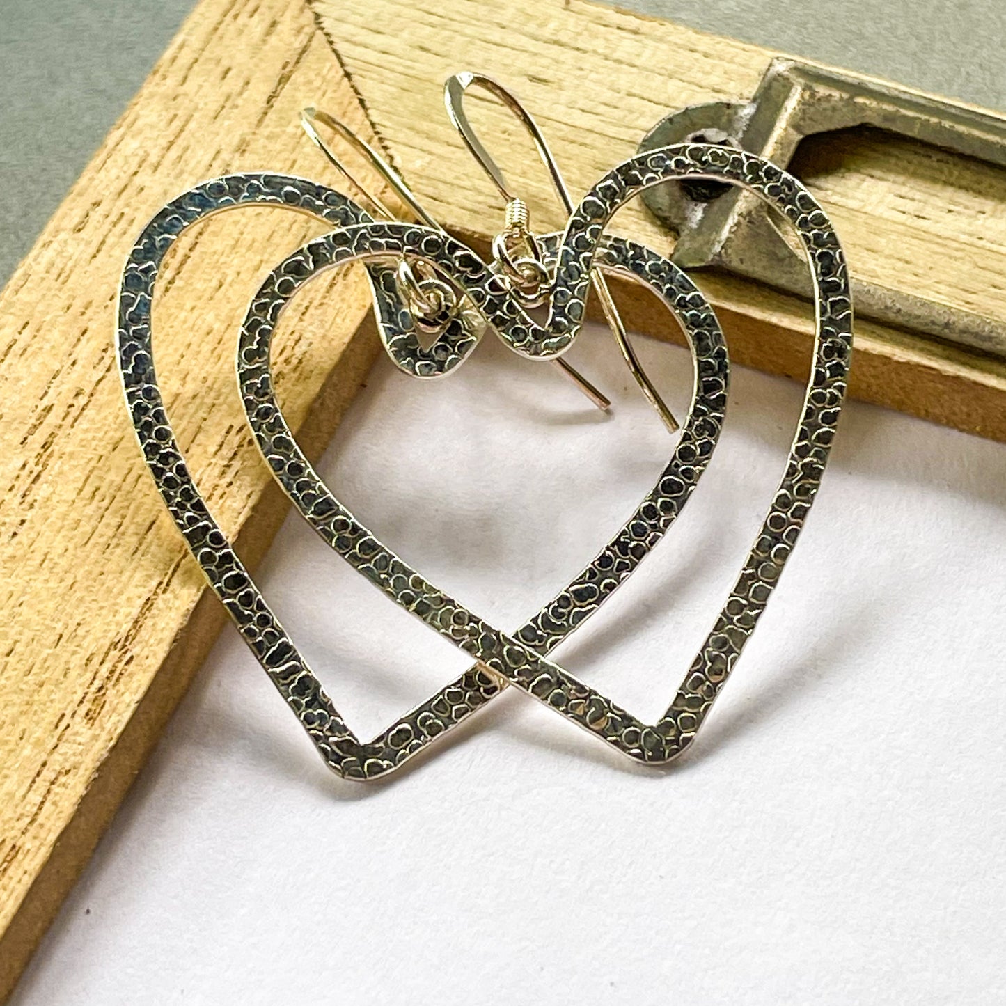 Heart Dangle Earrings - Solid Sterling Silver