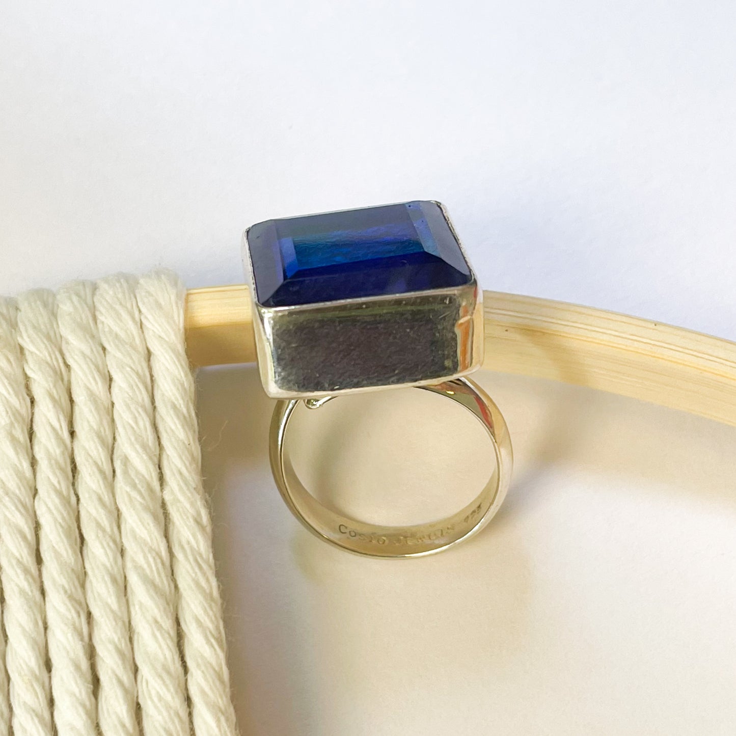 Square Mystical Glass Ring - Solid Sterling Silver