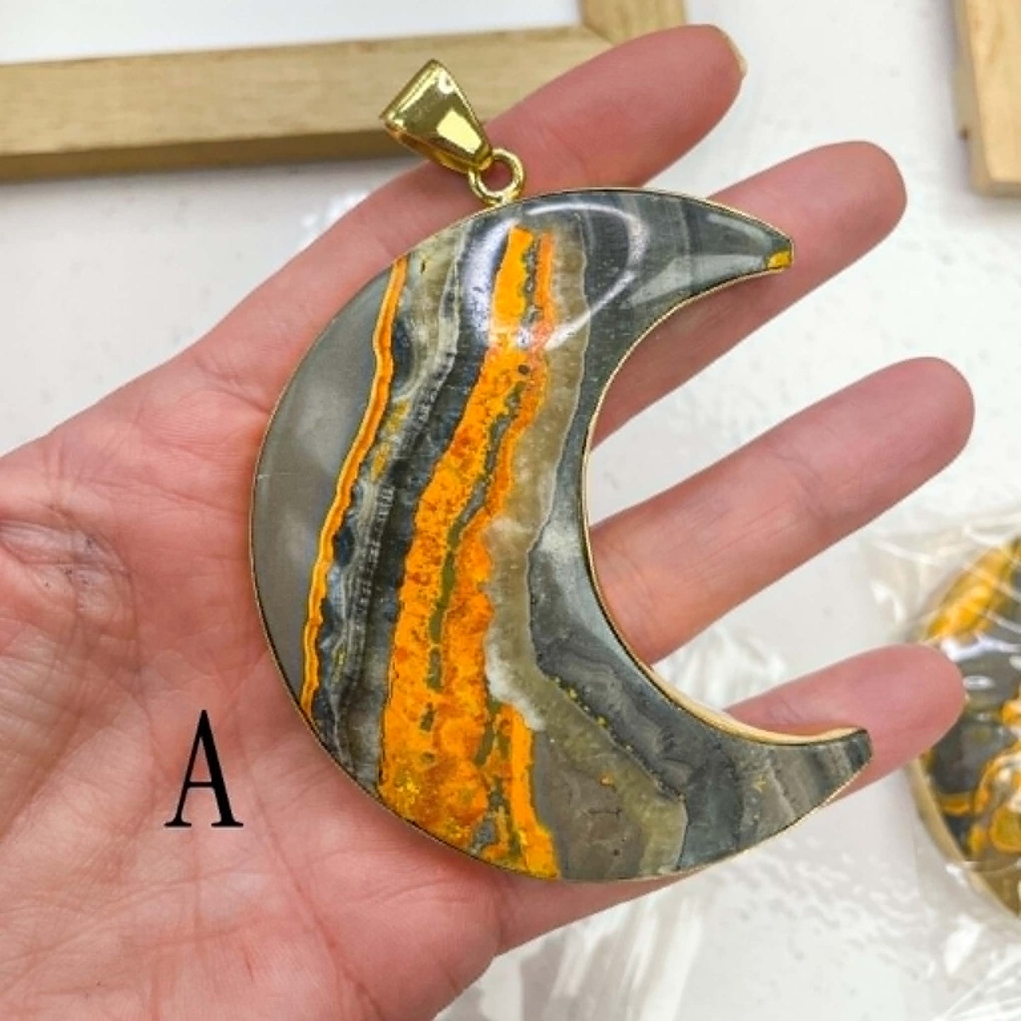 Jumbo Bumblebee Jasper Crescent Moon Pendants - Alchemia