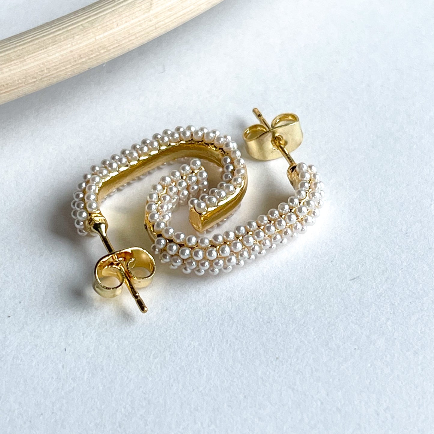 Rectangle Pearl Hoop Earring - 18k Gold Filled