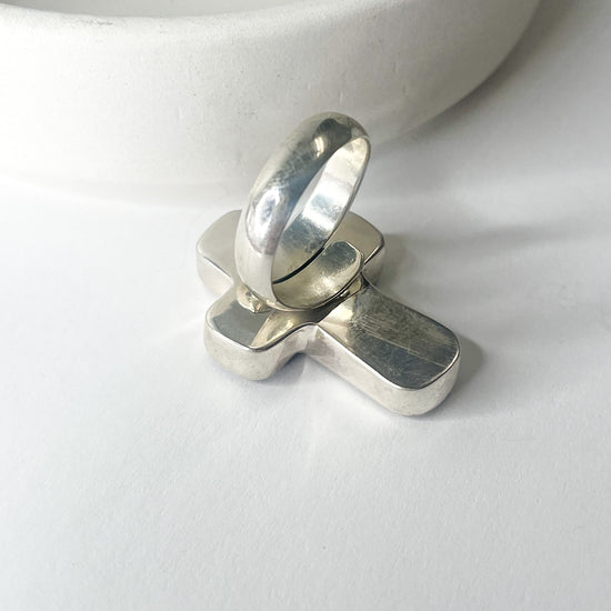 Mother of Pearl Cross Ring - Solid Sterling Silver