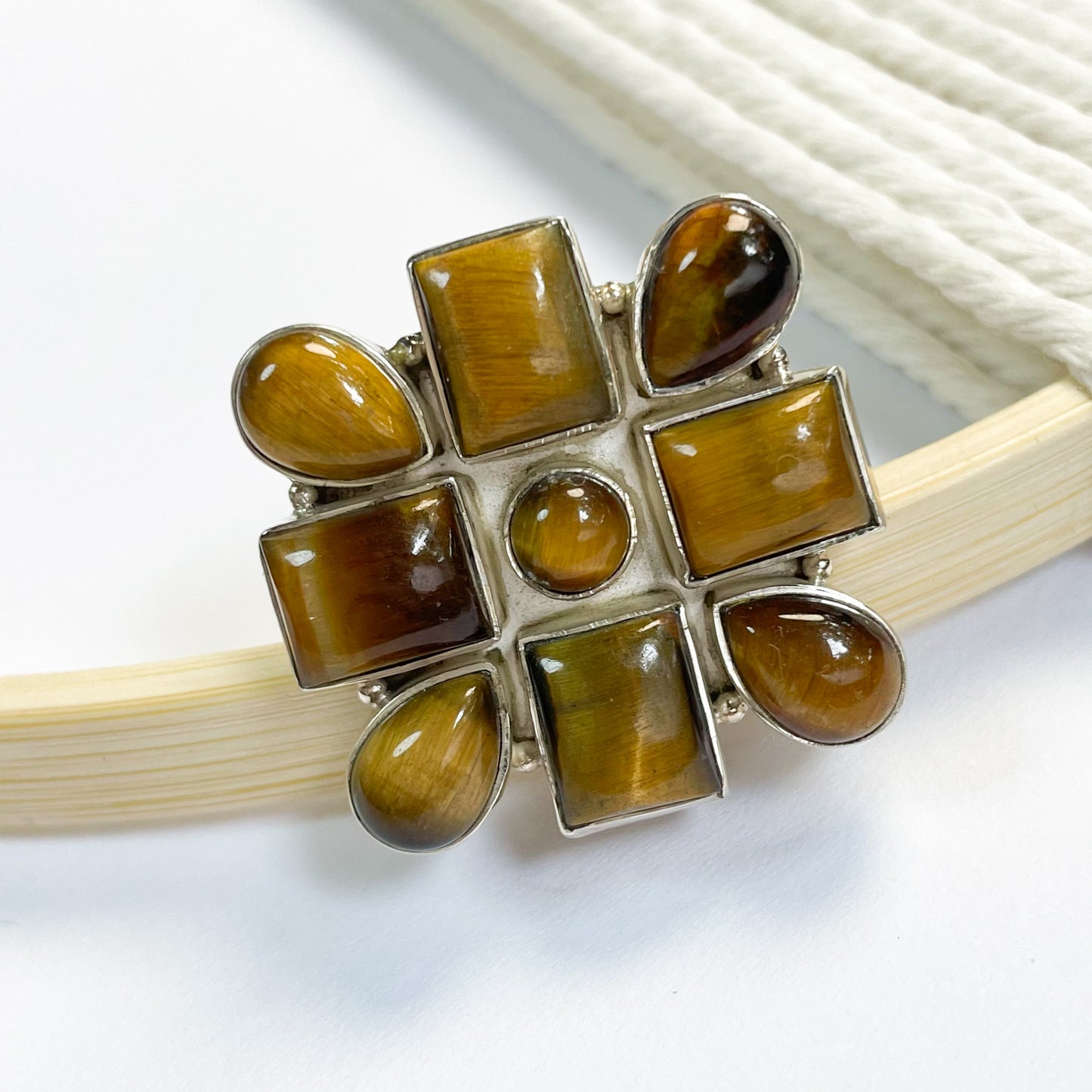 Tiger Eye Mini Statement Ring - Solid Sterling Silver