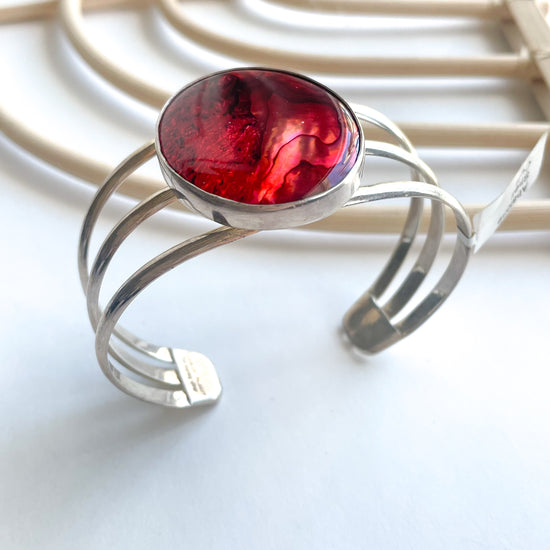 Red Abalone Cuff - Solid Sterling Silver