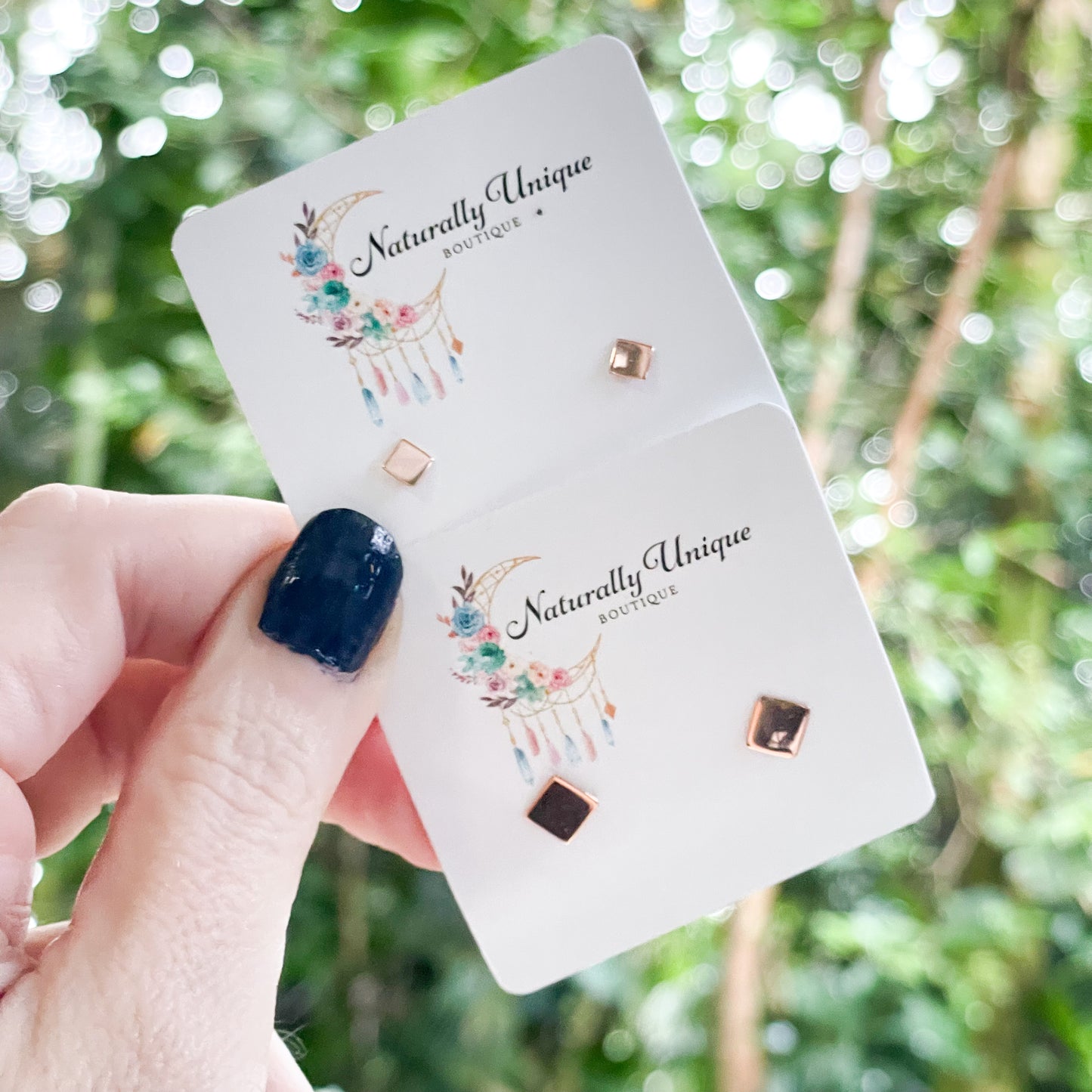 Dainty Square Studs - SSS w/ Rose Gold Plate