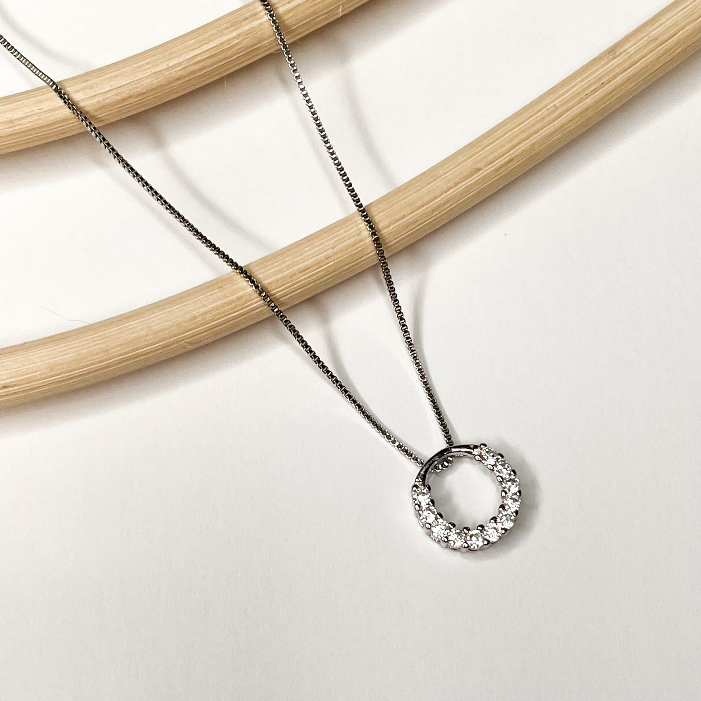 Round CZ Border Necklace - Solid Sterling Silver