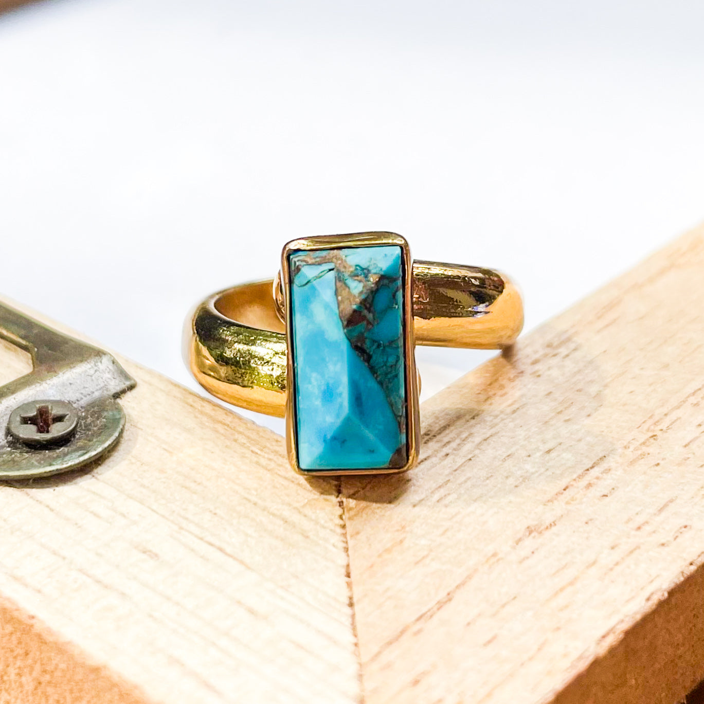 Copper Infused Turquoise Inlay Rings - Both Metals