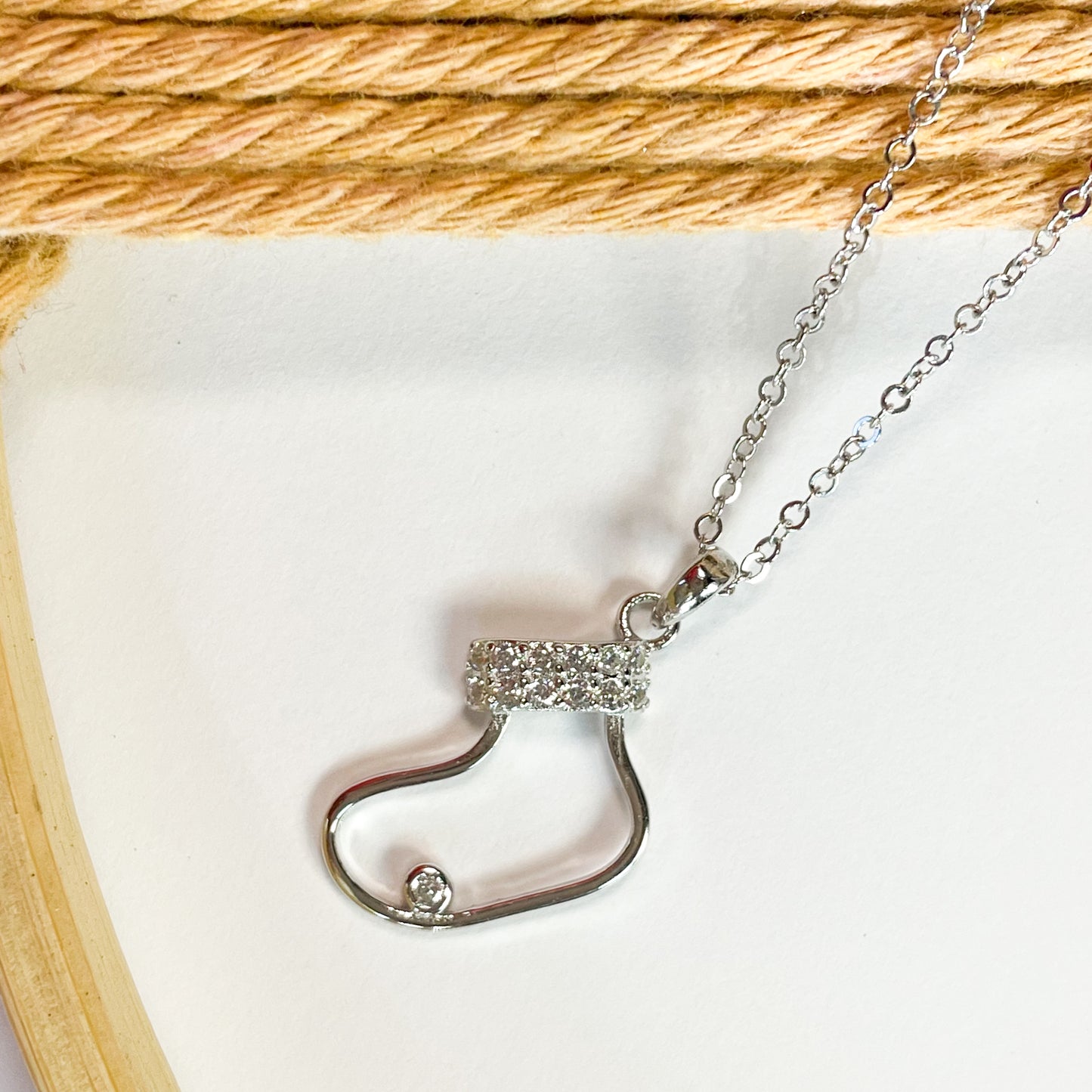 Twinkle Toe Stocking Necklace - Rhodium