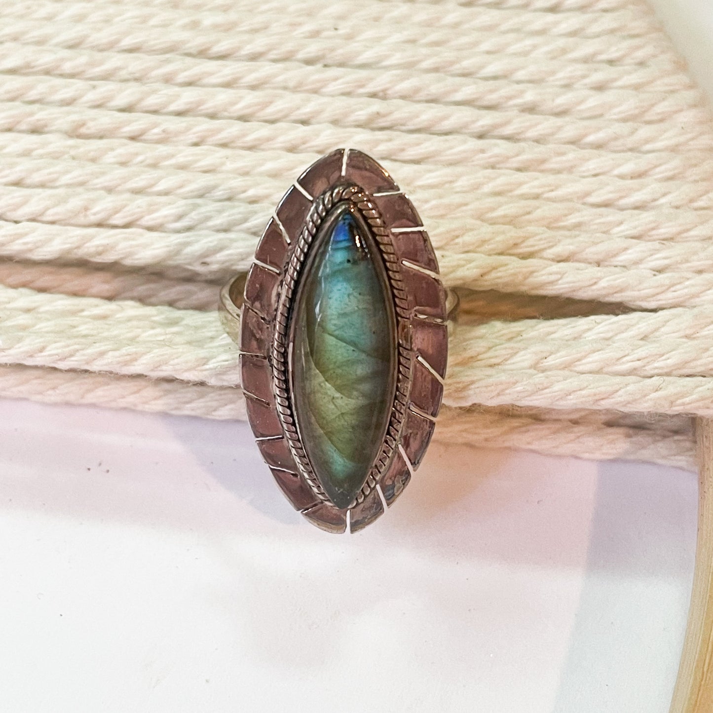 Labradorite Lip Ring - Solid Sterling Silver