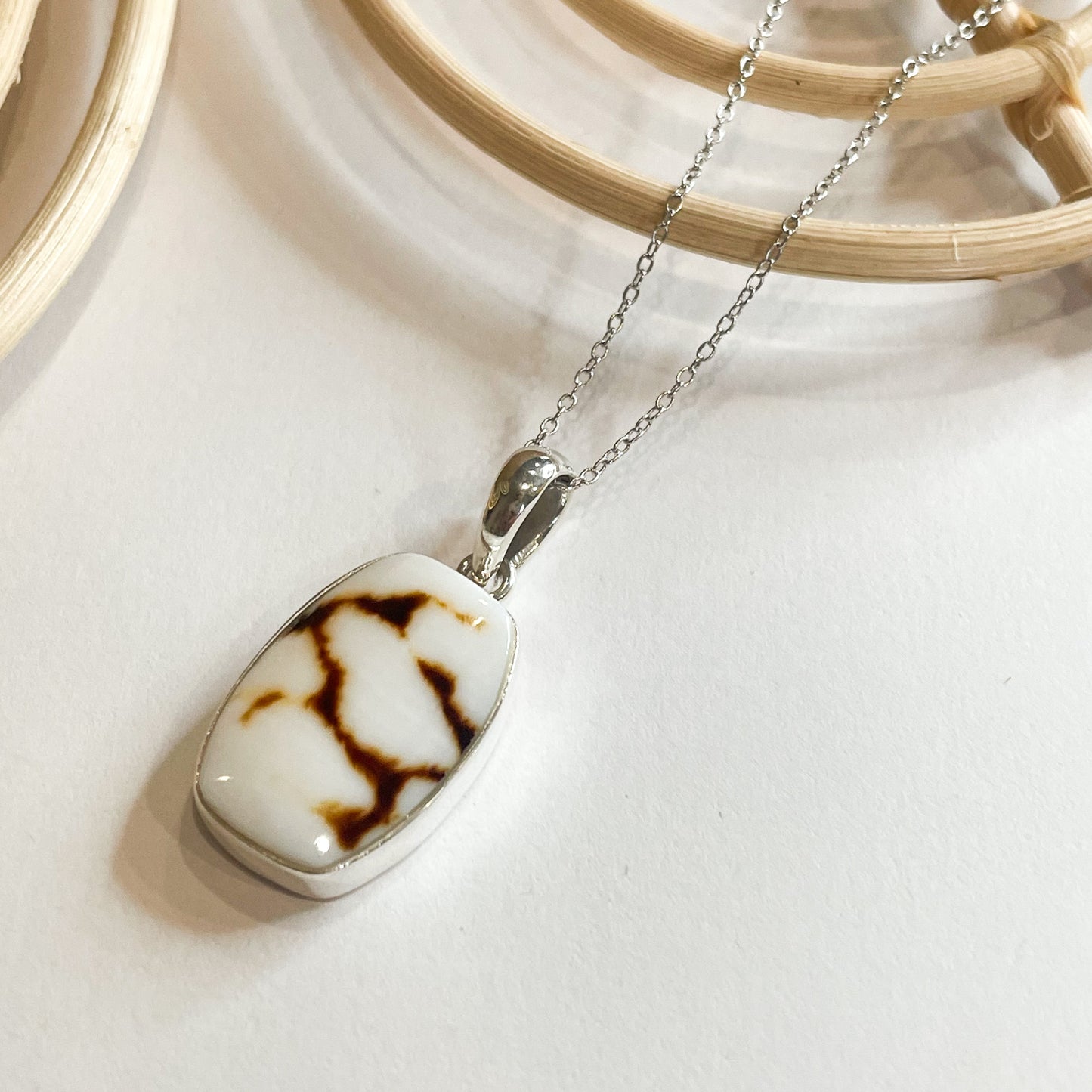 Brown Spotted Shell Pendant - Solid Sterling Silver