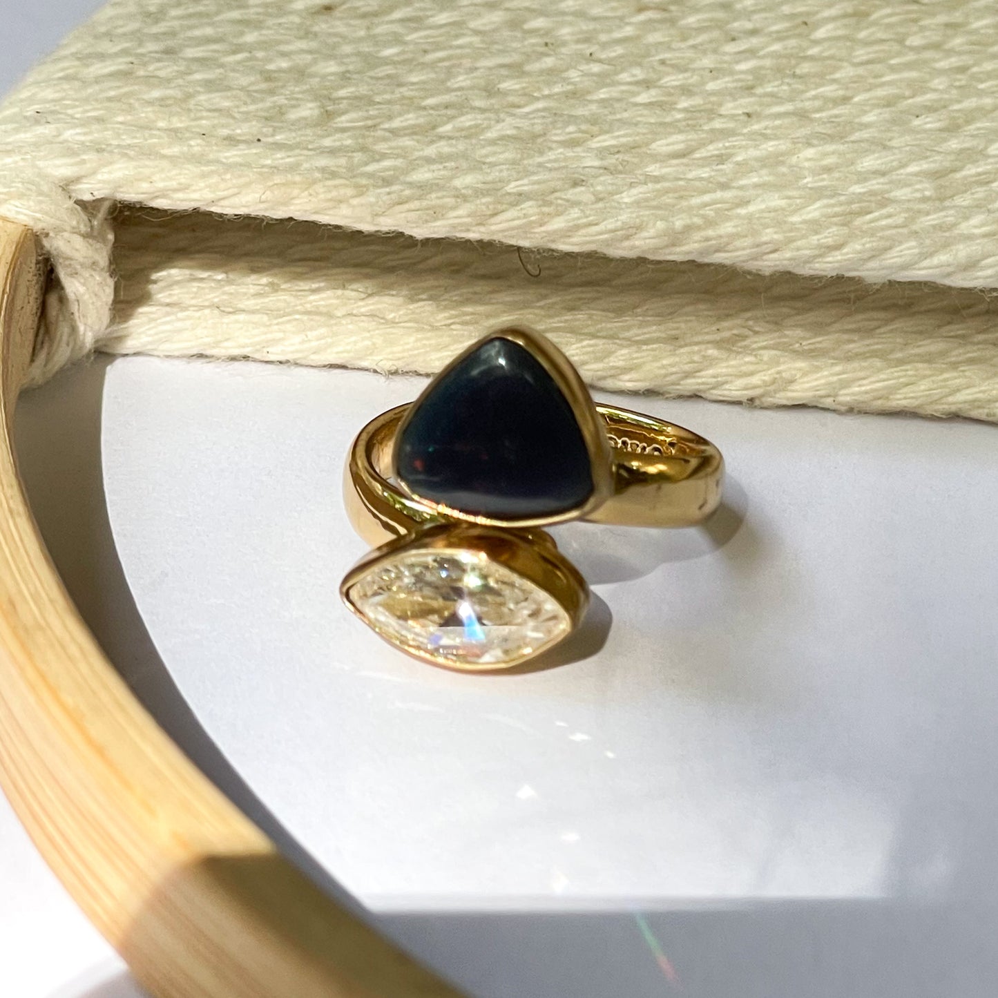 Black Onyx & CZ Bypass Ring - Alchemia Gold