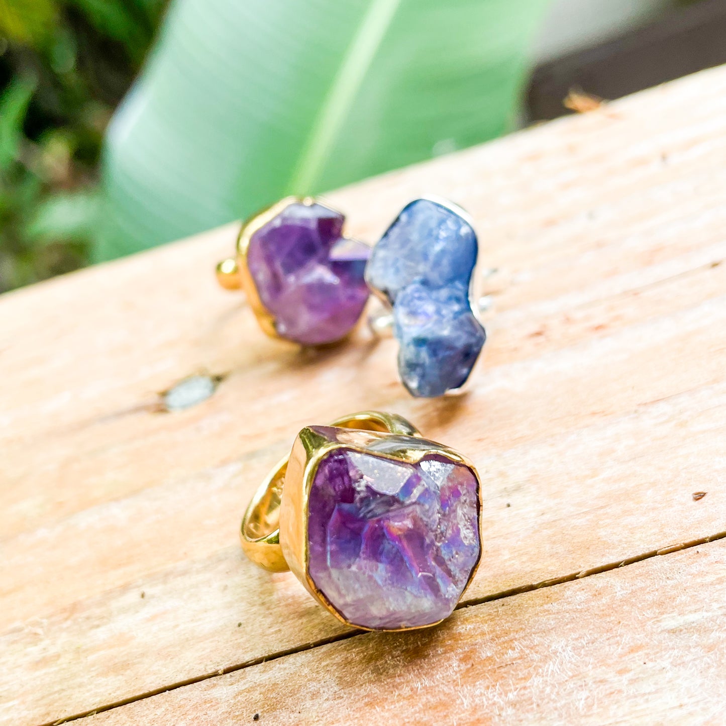 Purple & Blue Aurora Quartz Rings - Both Metals