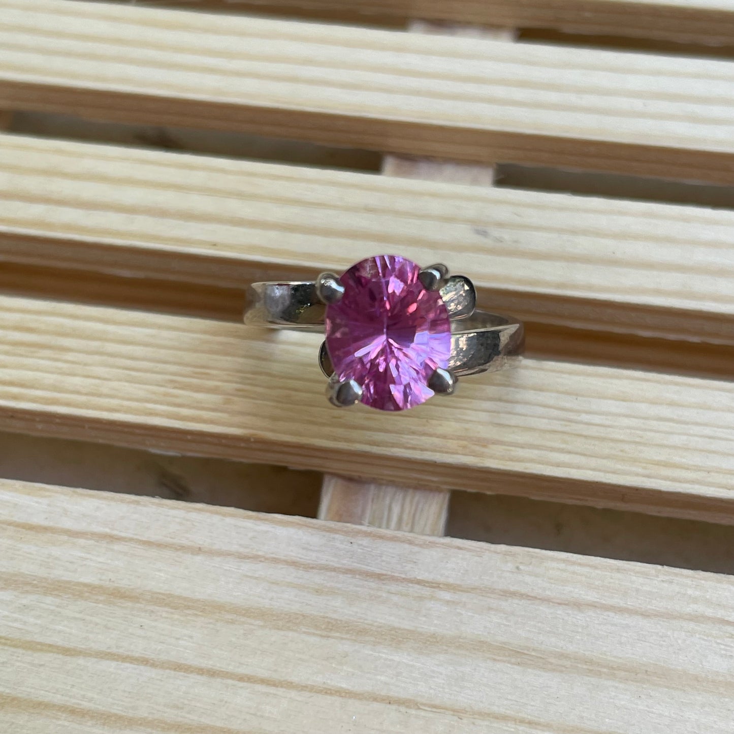Laser Cut Pink CZ Ring - Sterling Silver