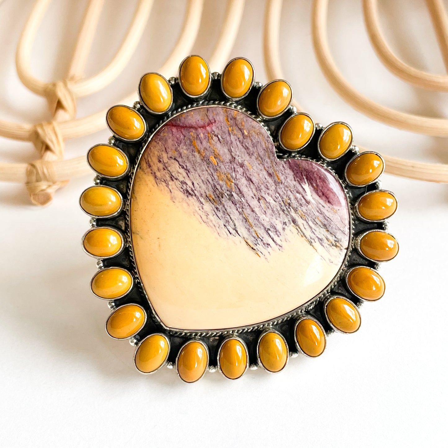 Mookaite Heart Statement Ring - Solid Sterling Silver w Mookaite or Turquoise Trim