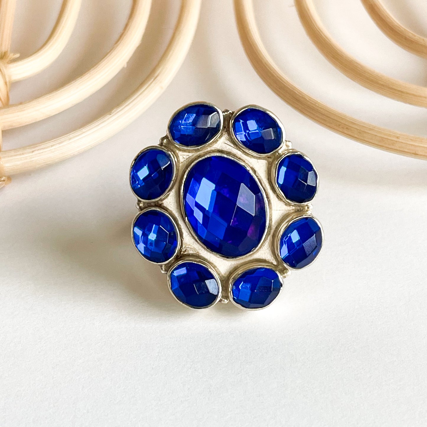 Mystical Flower Glass Ring - Solid Sterling Silver