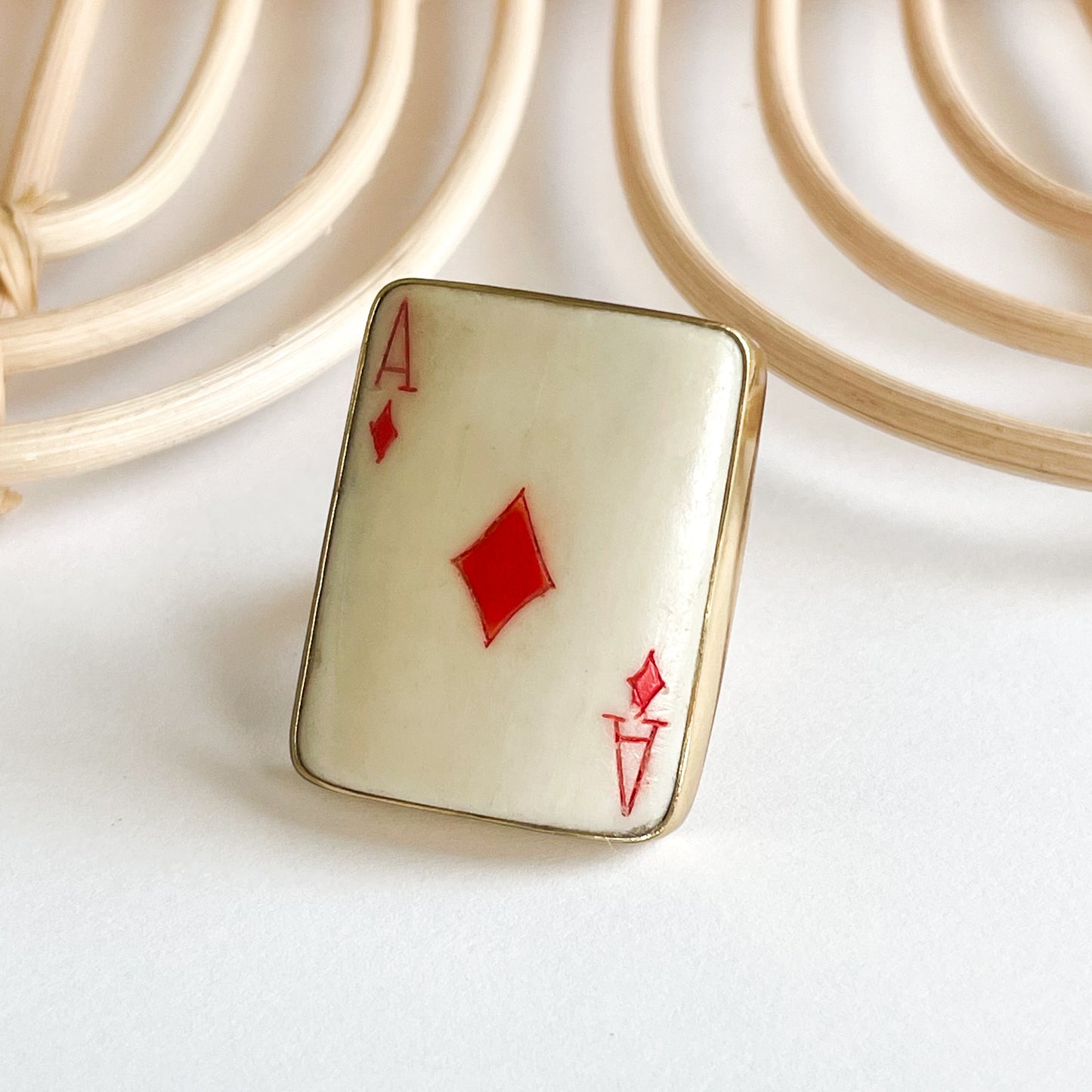 Ace Of Diamond Bone Card Ring - Alchemia